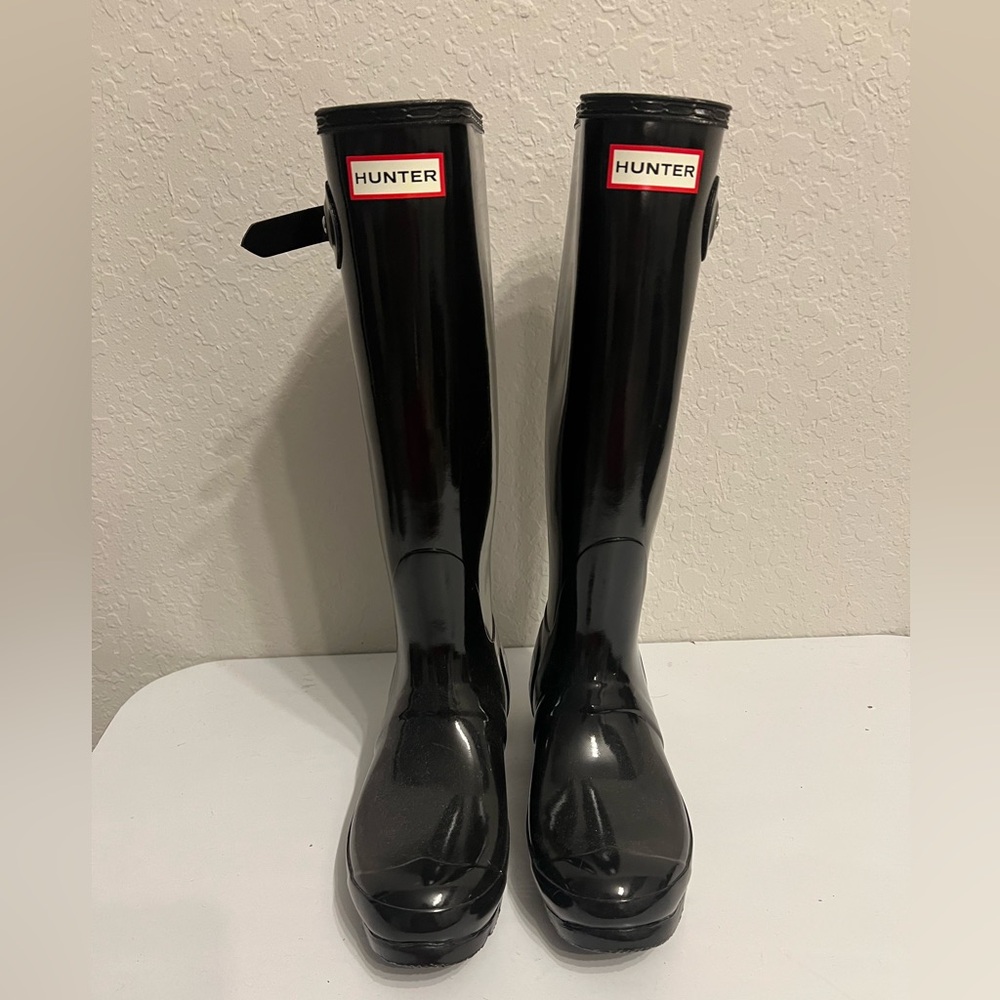 Hunter Glossy Black Tall Boots